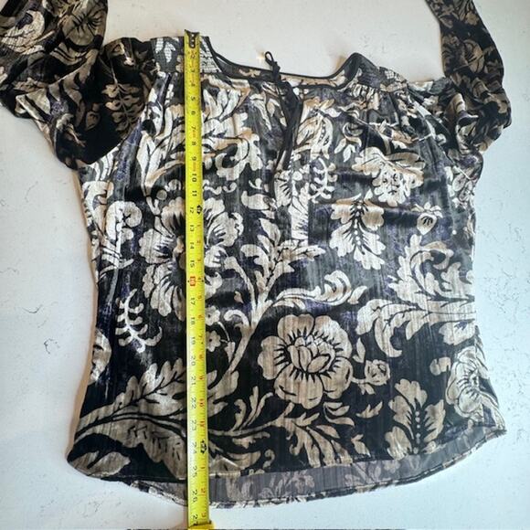 Faustine Luxurious Velvet Floral Peasant Blouse Large - Picture 11 of 14